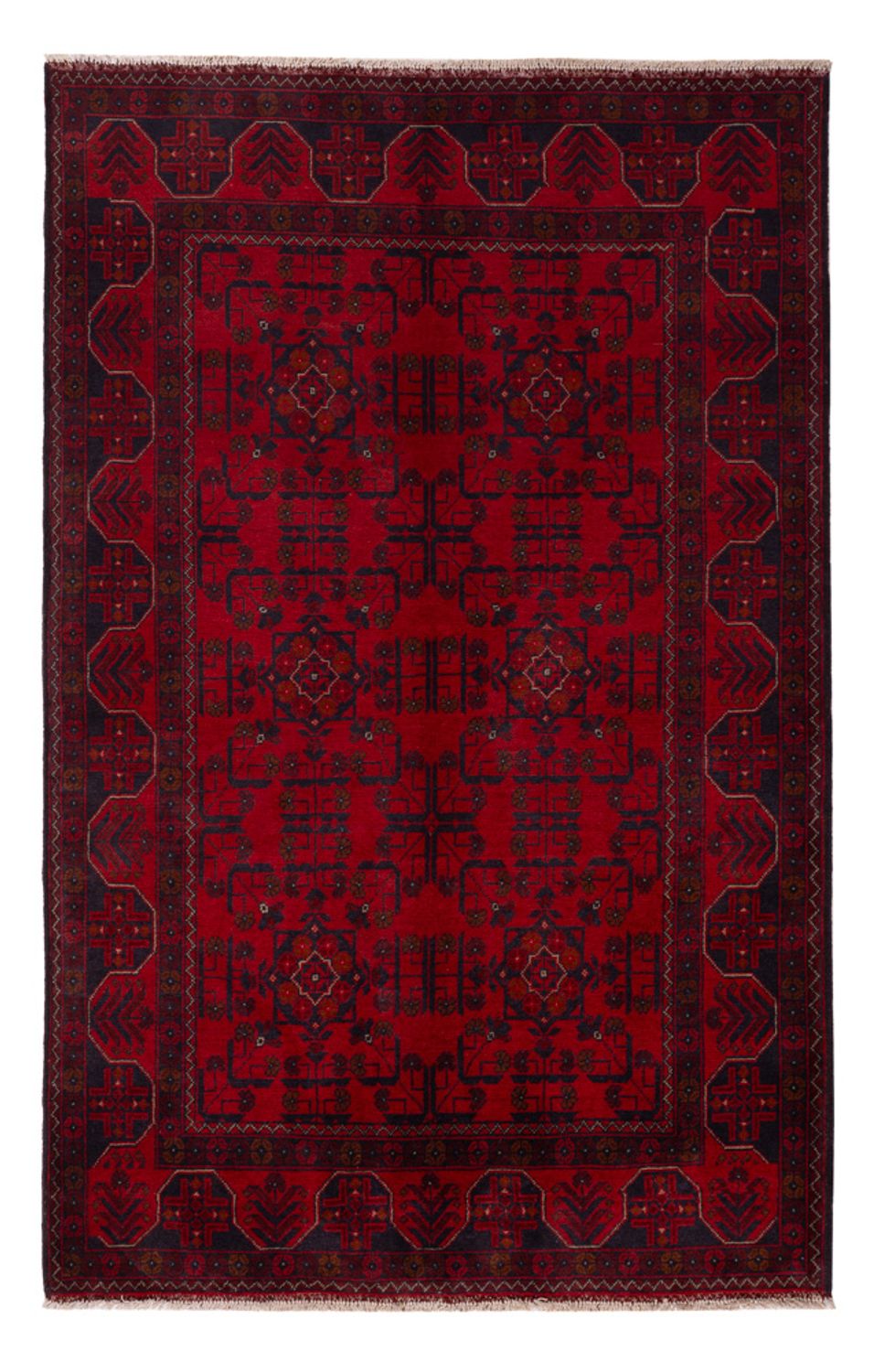 Alfombra afgana - Kunduz - 201 x 126 cm - rojo oscuro