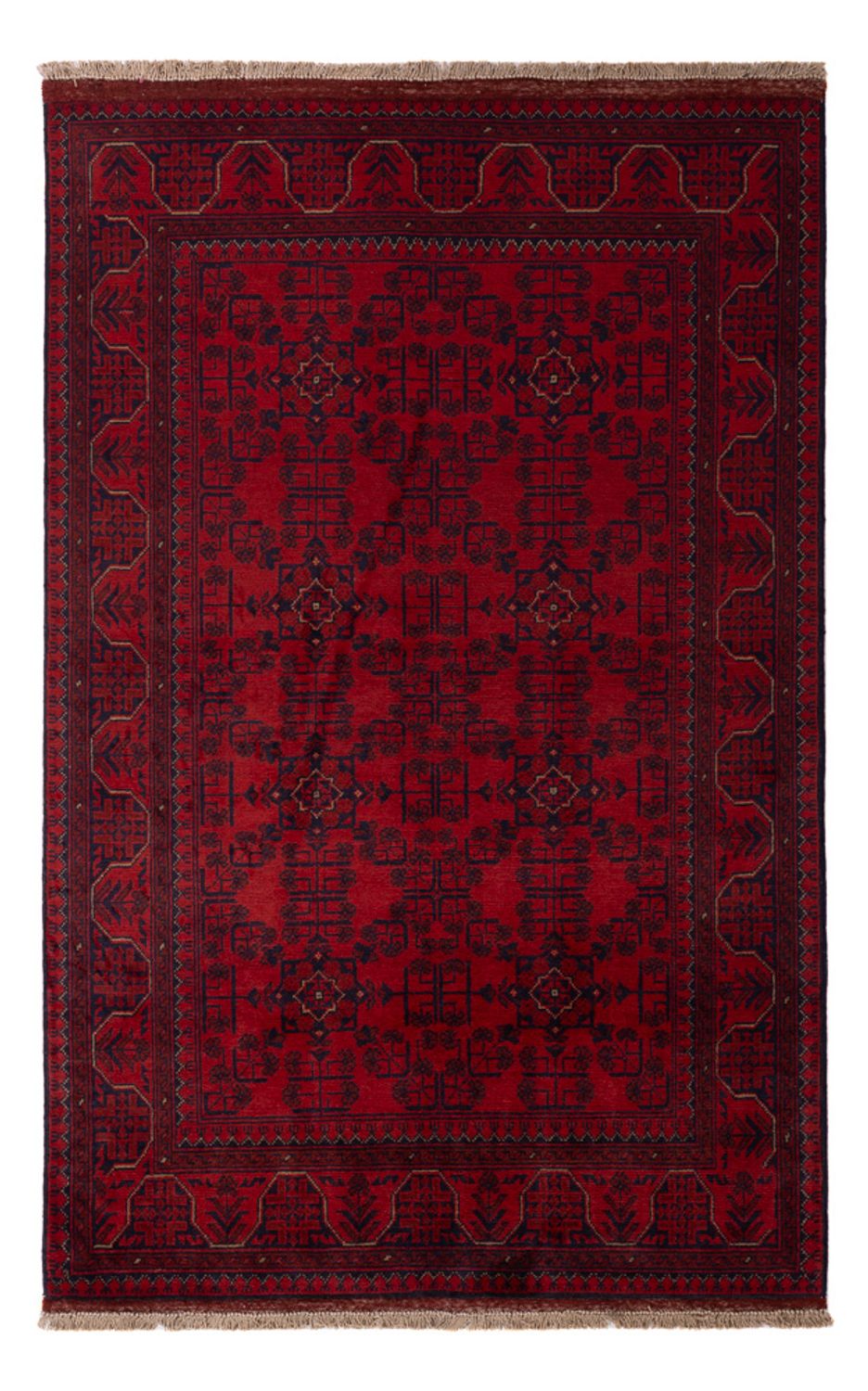 Alfombra afgana - Kunduz - 193 x 124 cm - rojo oscuro