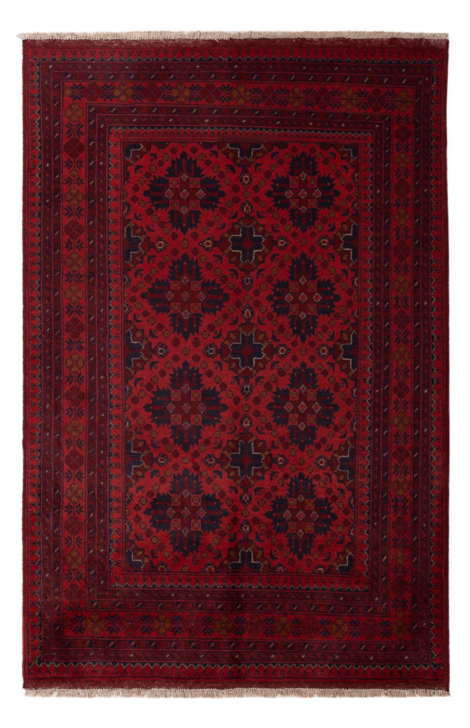 Alfombra afgana - Kunduz - 198 x 124 cm - rojo oscuro