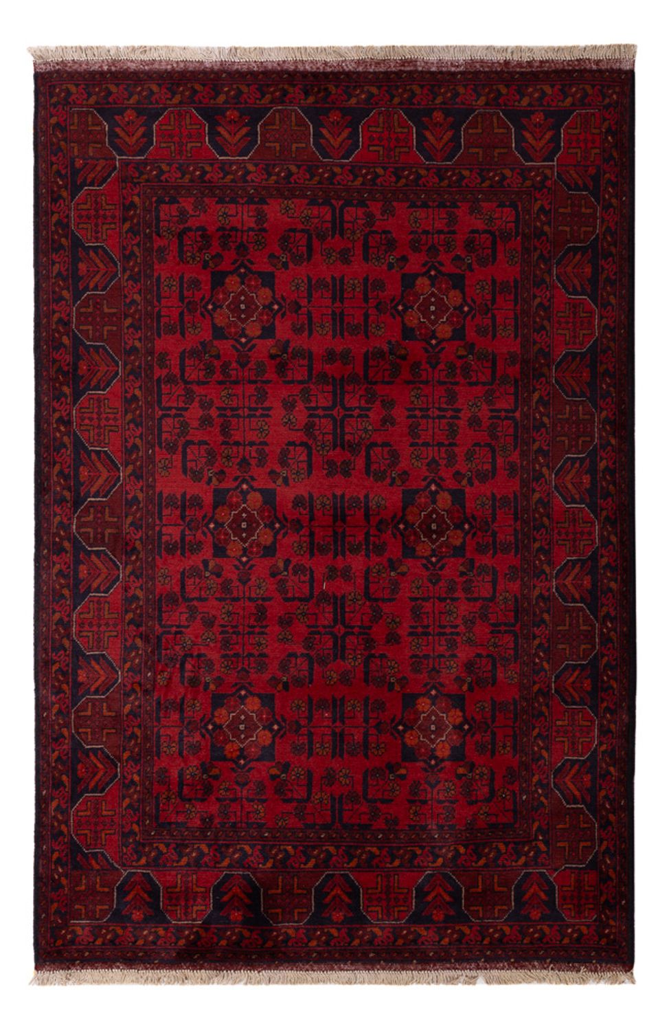 Alfombra afgana - Kunduz - 191 x 127 cm - rojo oscuro