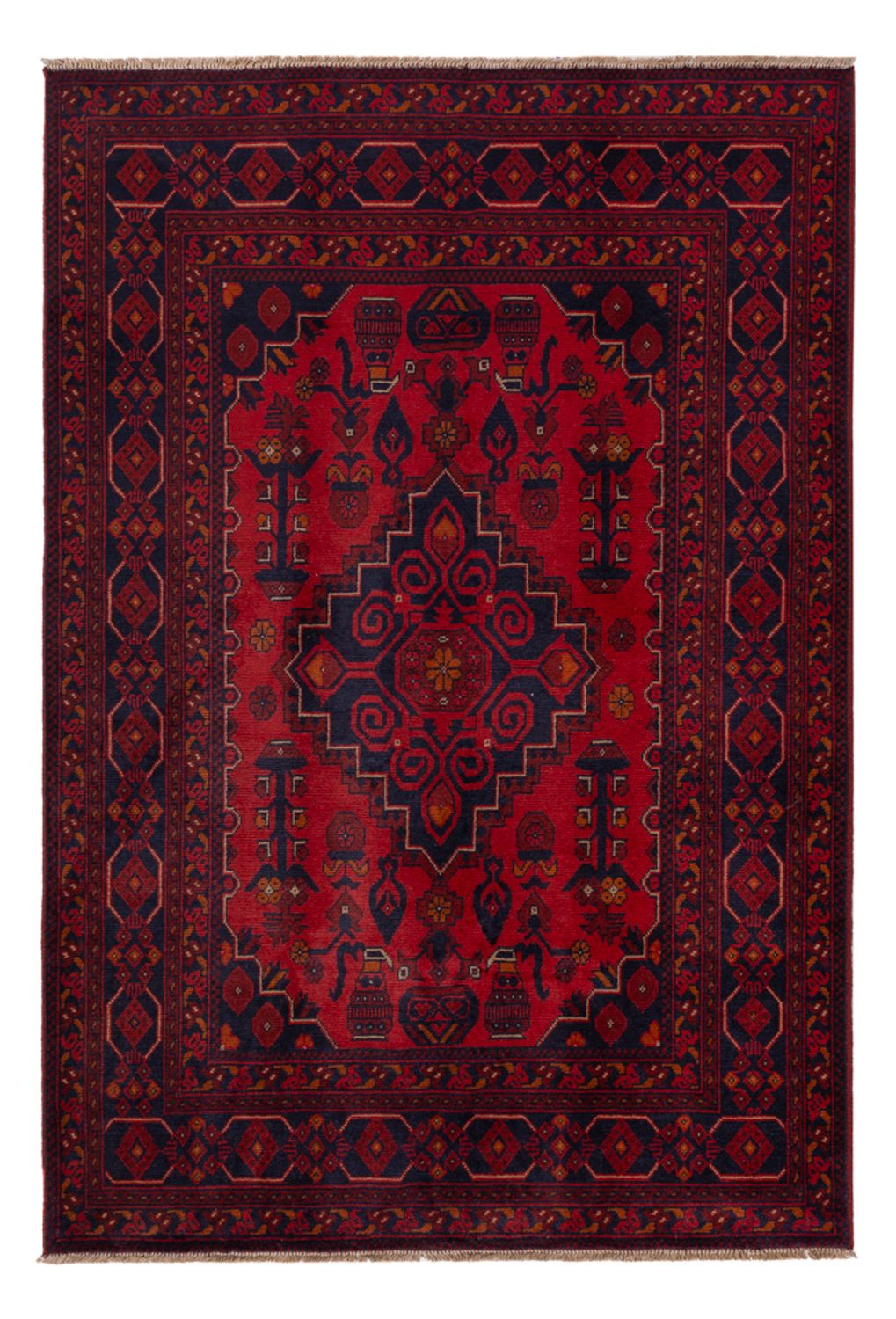 Alfombra afgana - Kunduz - 197 x 127 cm - rojo oscuro