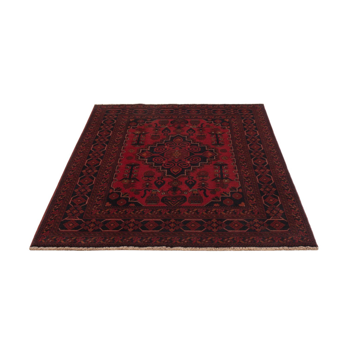 Alfombra afgana - Kunduz - 197 x 127 cm - rojo oscuro
