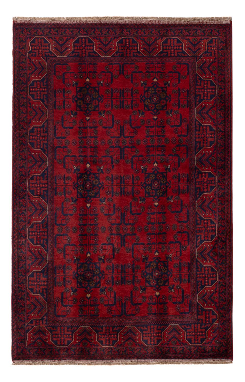 Alfombra afgana - Kunduz - 199 x 132 cm - rojo oscuro