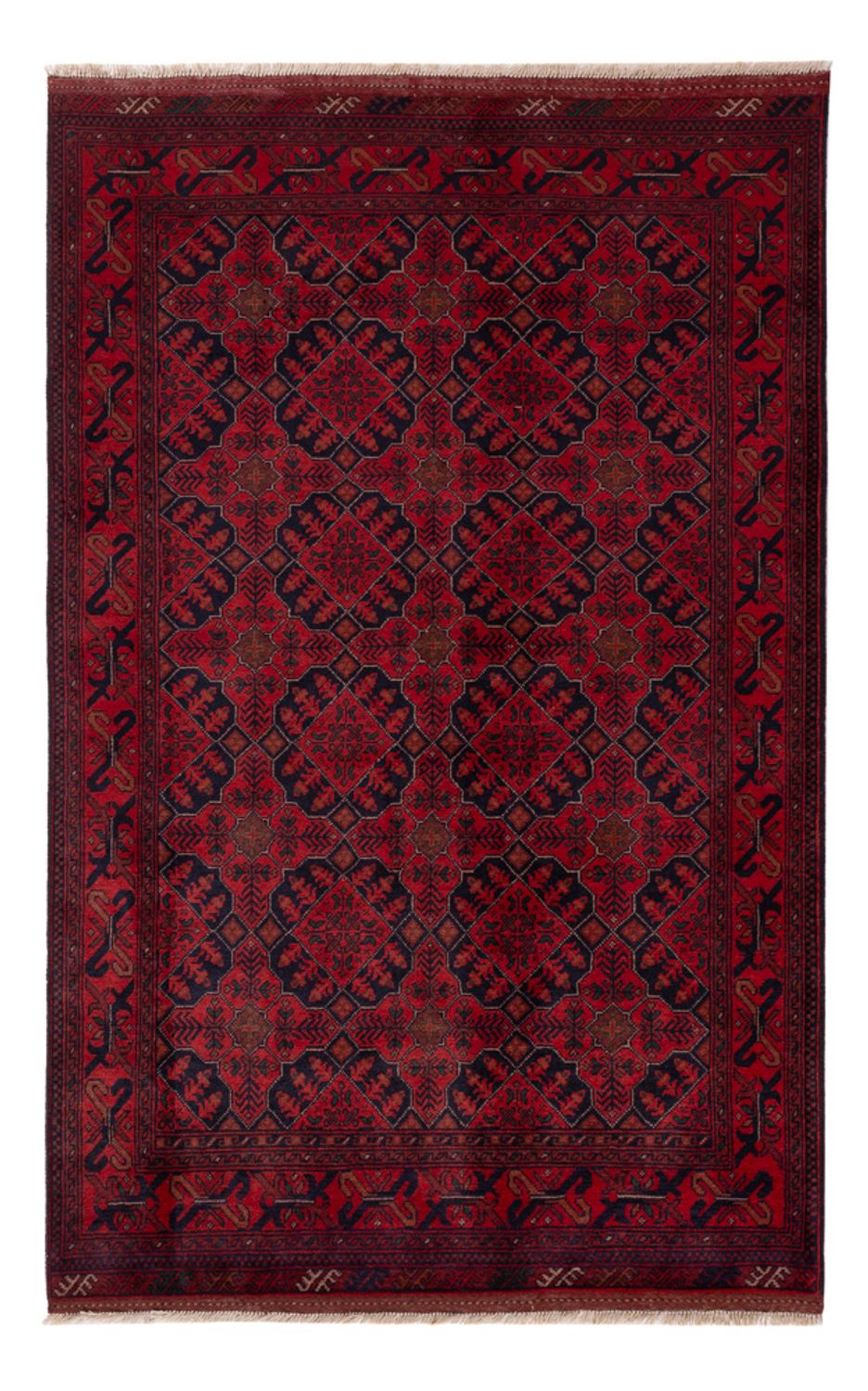 Alfombra afgana - Kunduz - 198 x 125 cm - rojo oscuro
