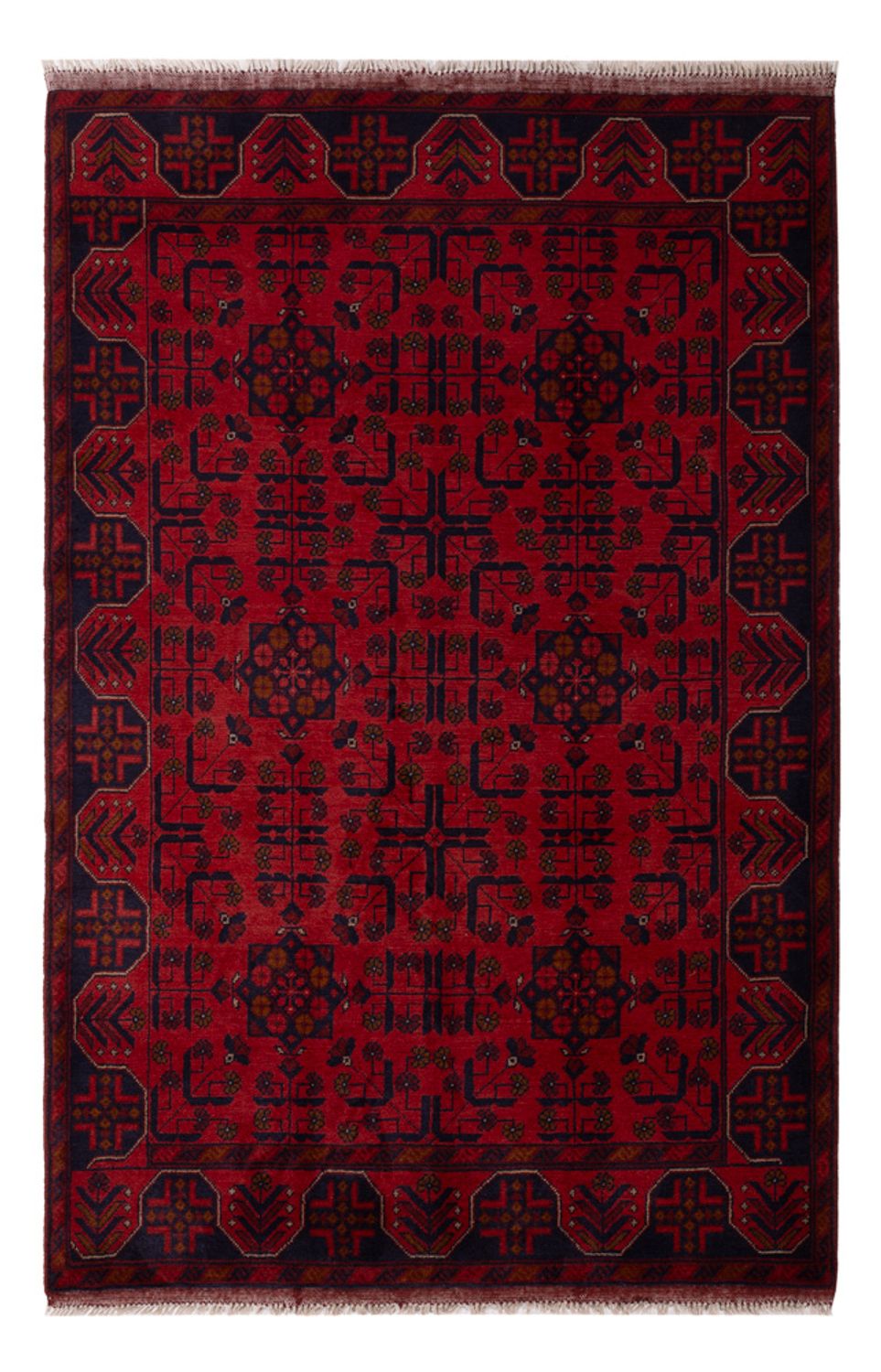 Alfombra afgana - Kunduz - 196 x 130 cm - rojo oscuro
