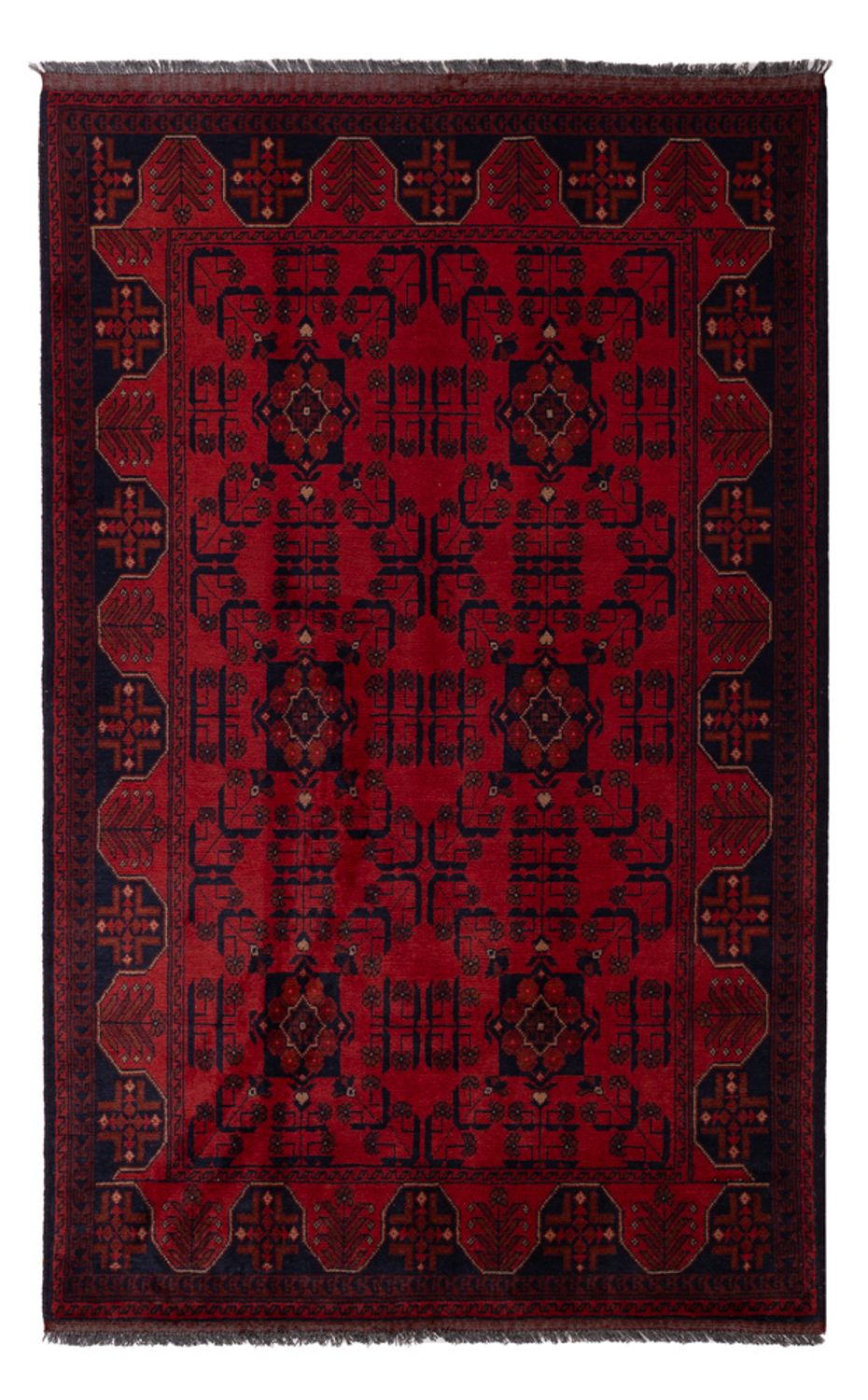 Alfombra afgana - Kunduz - 197 x 121 cm - rojo oscuro