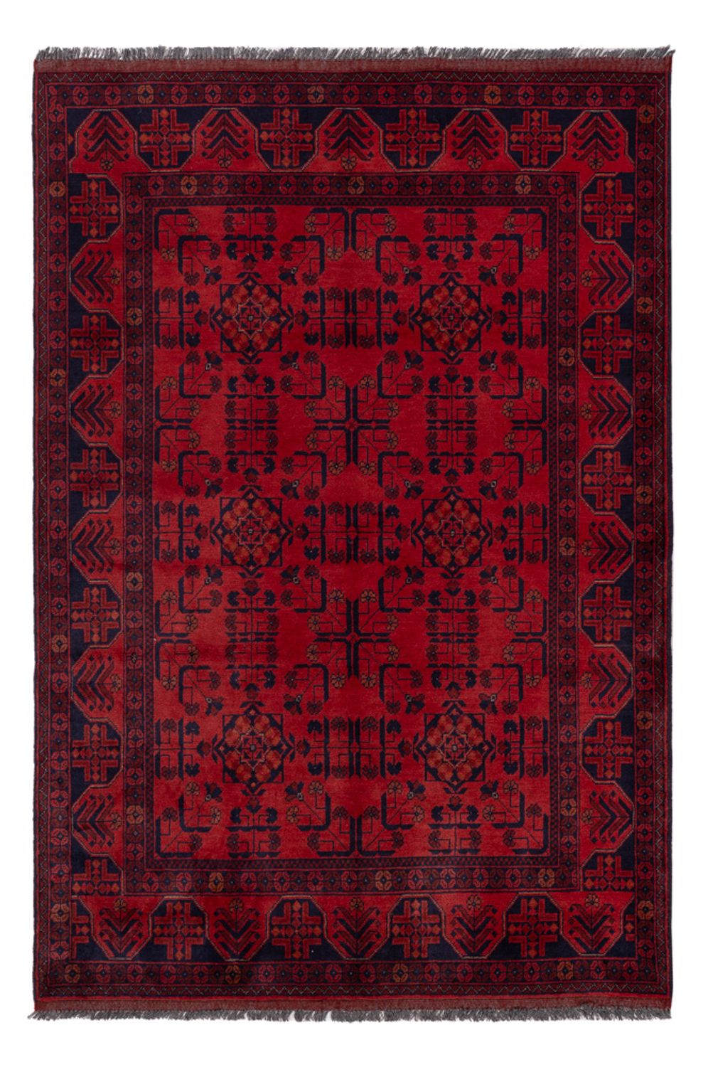 Alfombra afgana - Kunduz - 194 x 133 cm - rojo oscuro