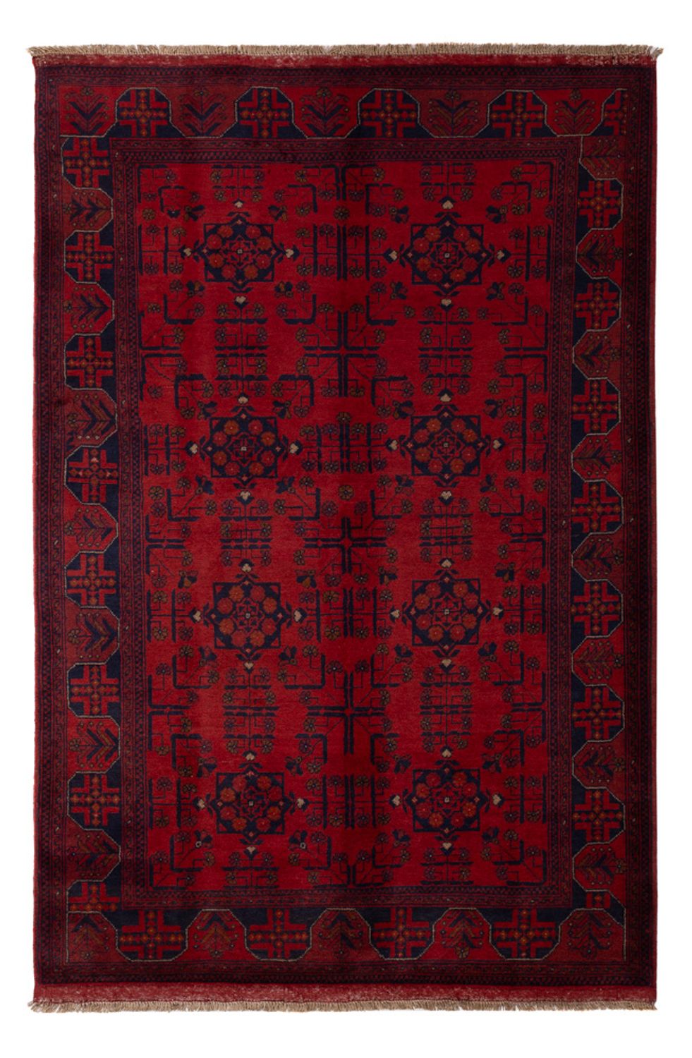 Alfombra afgana - Kunduz - 198 x 130 cm - rojo oscuro