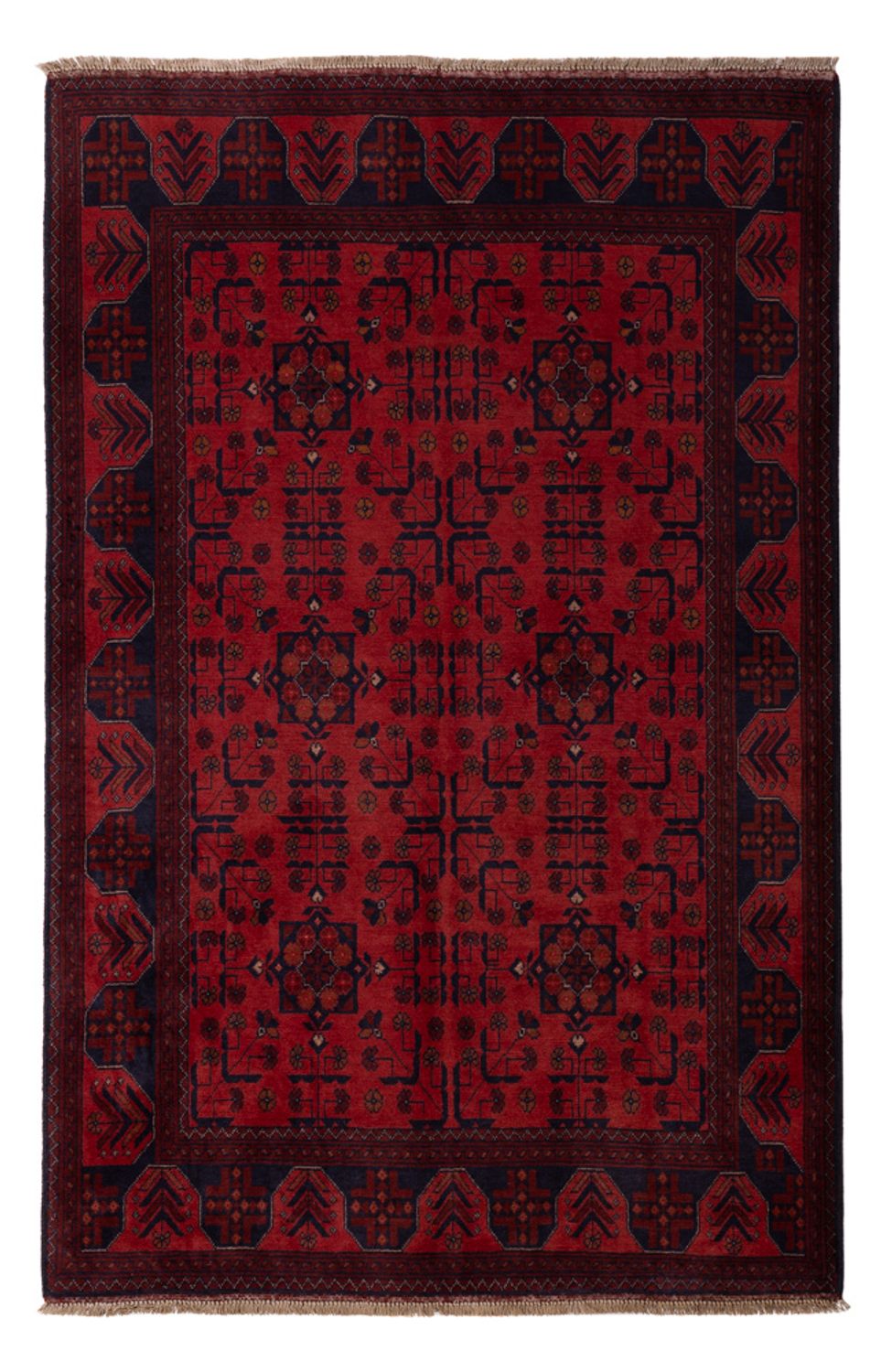 Alfombra afgana - Kunduz - 193 x 127 cm - rojo oscuro