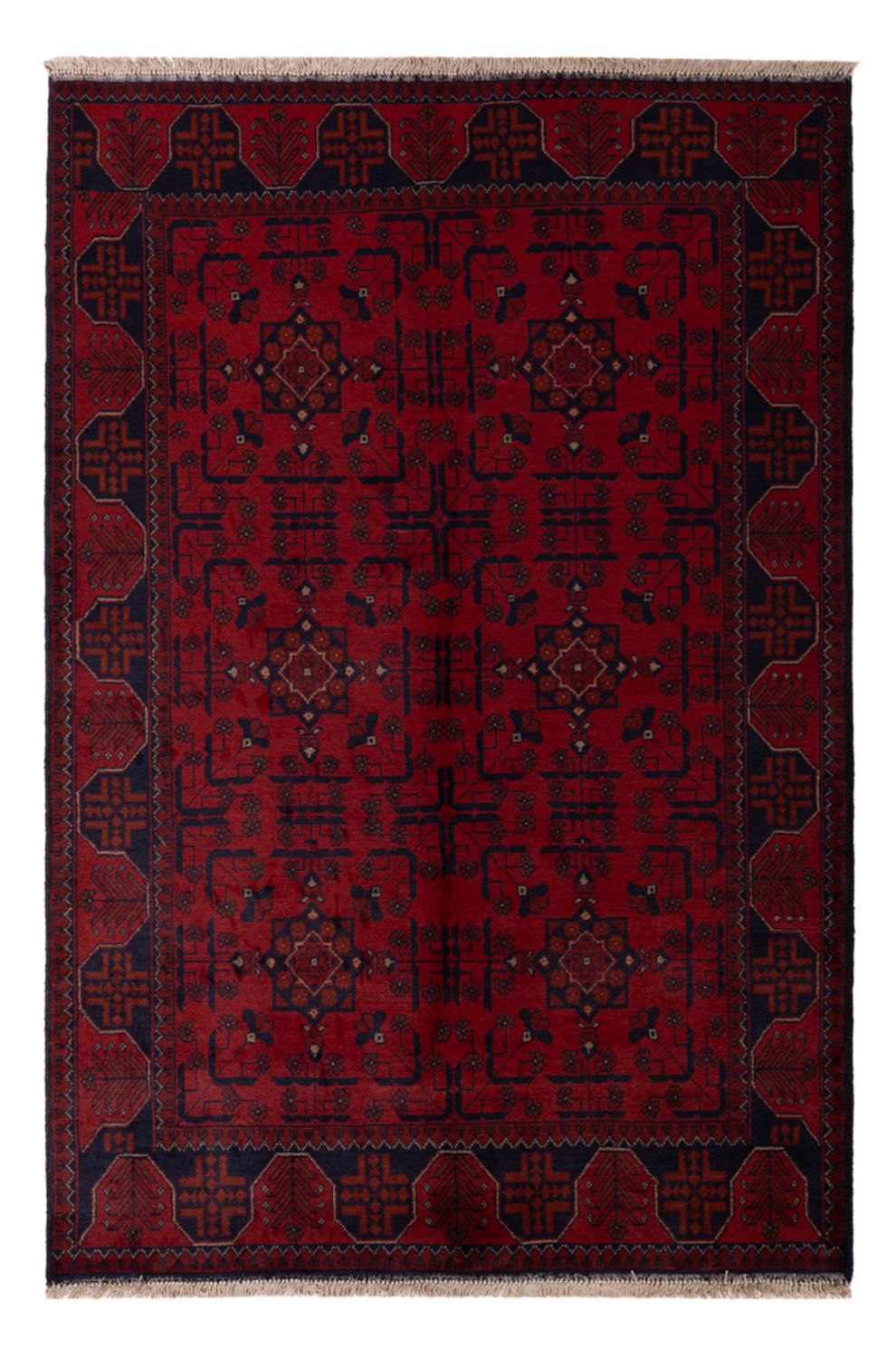 Alfombra afgana - Kunduz - 192 x 127 cm - rojo oscuro