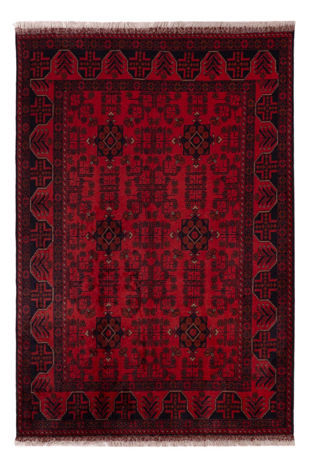 Alfombra afgana - Kunduz - 195 x 125 cm - rojo oscuro