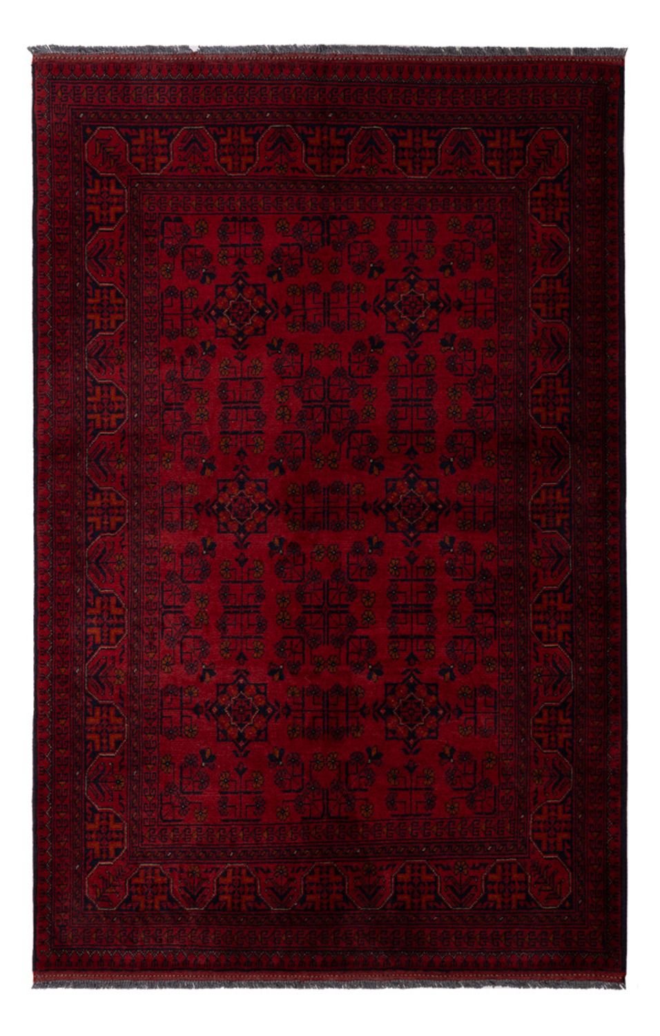 Alfombra afgana - Kunduz - 198 x 129 cm - rojo oscuro