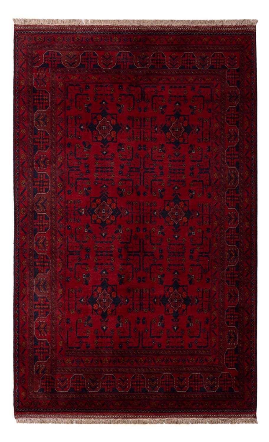 Alfombra afgana - Kunduz - 201 x 130 cm - rojo oscuro