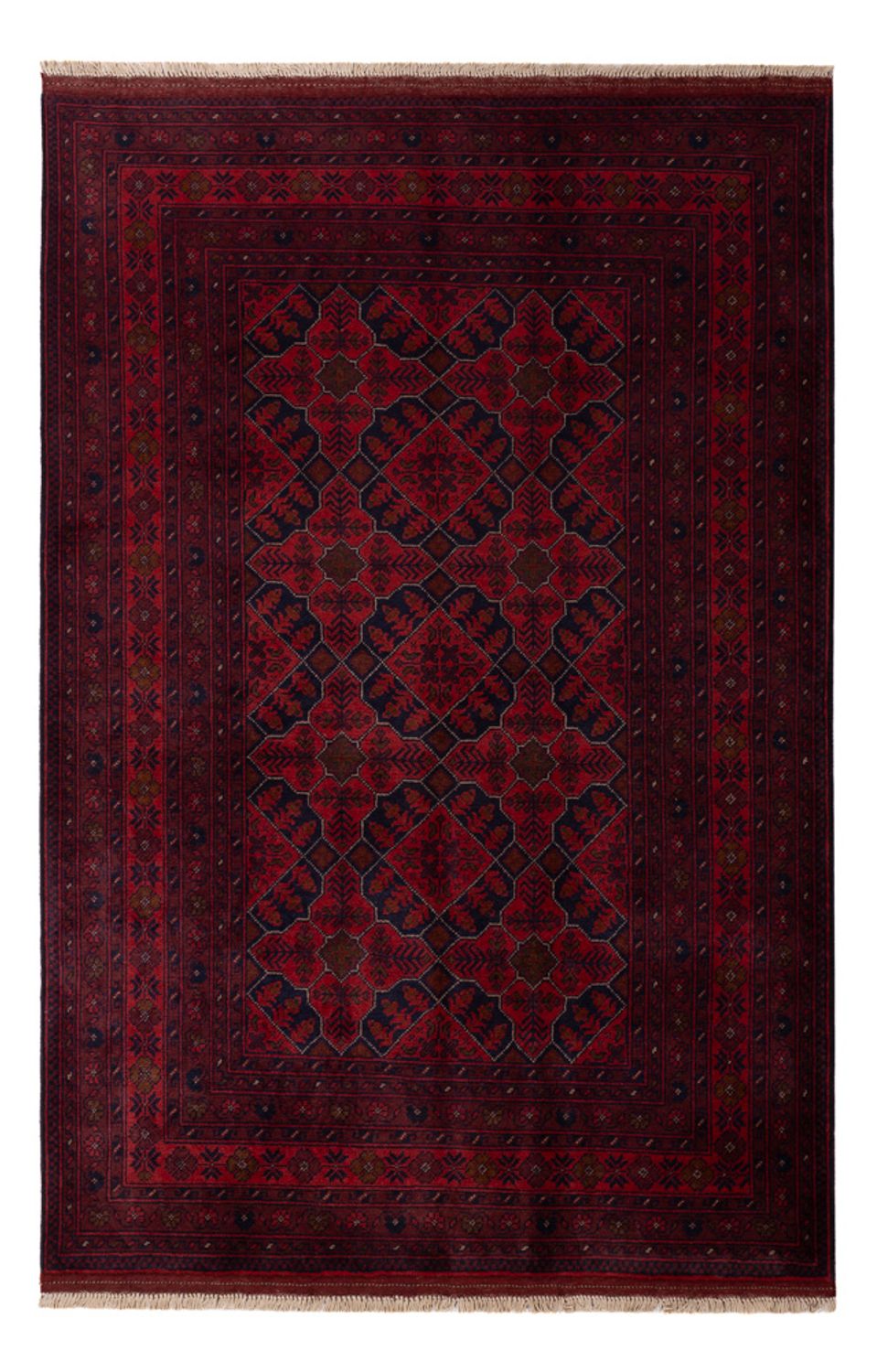 Alfombra afgana - Kunduz - 193 x 125 cm - rojo oscuro