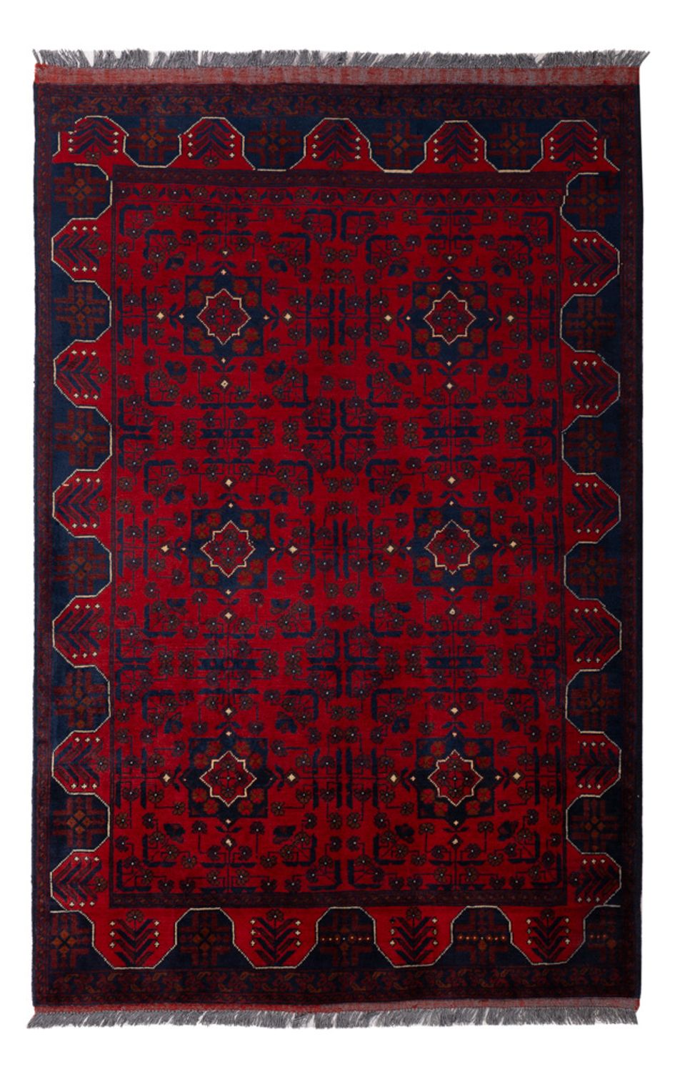 Alfombra afgana - Kunduz - 194 x 126 cm - rojo oscuro