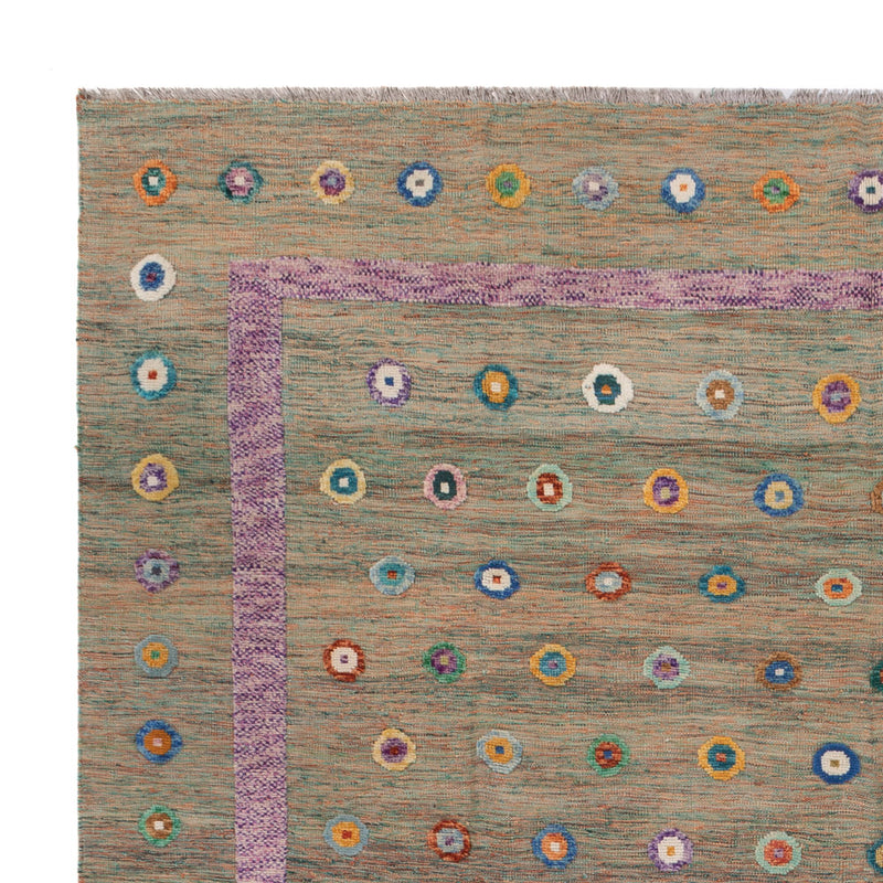 Kelim Teppich - Splash - 394 x 313 cm - grün