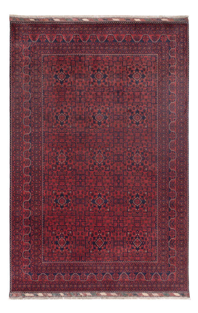 Alfombra afgana - Kunduz - 297 x 195 cm - rojo oscuro