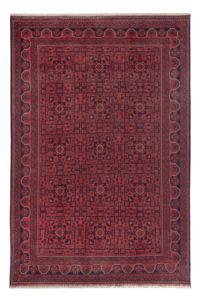 Alfombra afgana - Kunduz - 294 x 197 cm - rojo oscuro