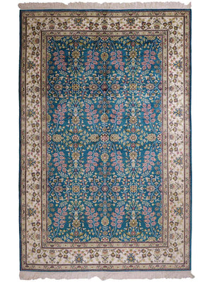 Alfombra de seda - Seda china - 242 x 155 cm - azul petróleo