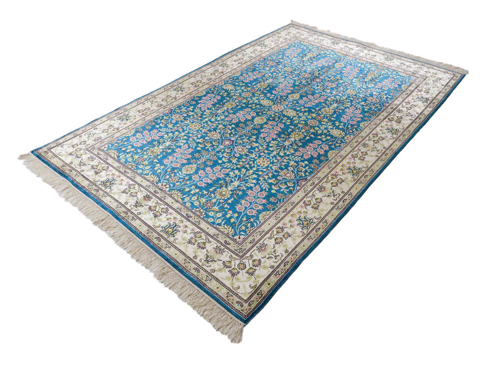 Alfombra de seda - Seda china - 242 x 155 cm - azul petróleo