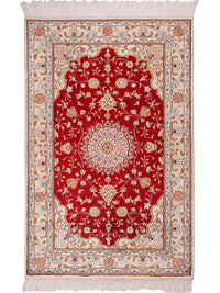 Alfombra de seda - Seda china - 120 x 77 cm - rojo