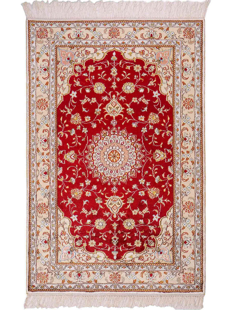 Alfombra de seda - Seda china - 120 x 77 cm - rojo