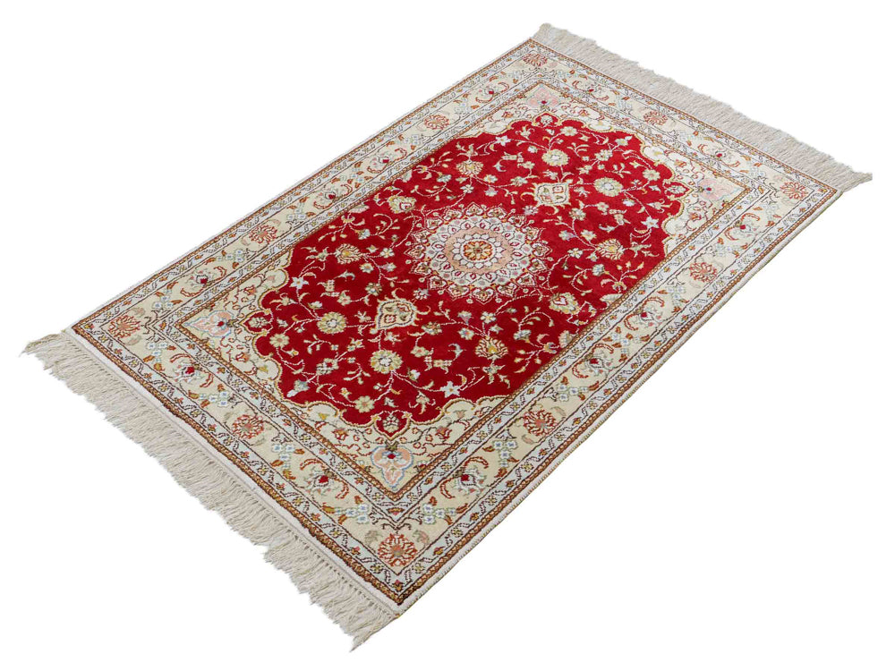 Alfombra de seda - Seda china - 120 x 77 cm - rojo