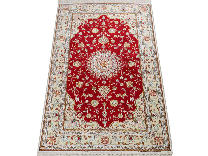 Alfombra de seda - Seda china - 120 x 77 cm - rojo