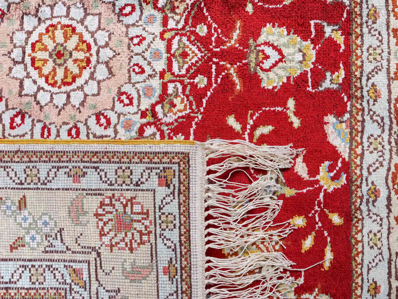 Alfombra de seda - Seda china - 120 x 77 cm - rojo