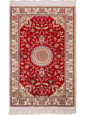 Alfombra de seda - Seda china - 117 x 77 cm - rojo