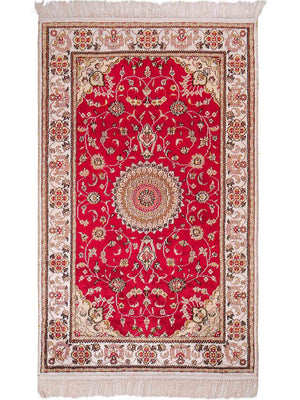 Alfombra de seda - Seda china - 120 x 76 cm - rojo