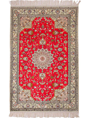 Alfombra de seda - Seda china - 122 x 78 cm - rojo