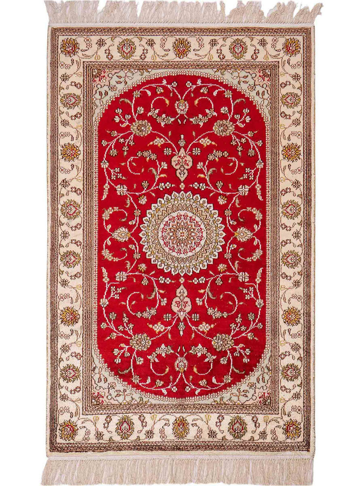 Alfombra de seda - Seda china - 122 x 76 cm - rojo