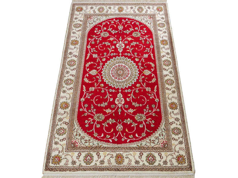 Alfombra de seda - Seda china - 122 x 76 cm - rojo