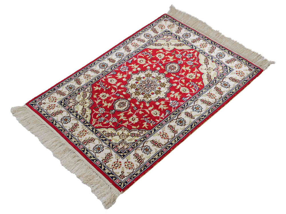 Alfombra de seda - Seda china - 89 x 60 cm - rojo