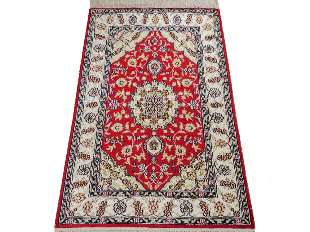 Alfombra de seda - Seda china - 89 x 60 cm - rojo