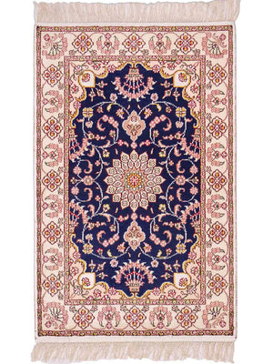 Alfombra de seda - Seda china - 92 x 60 cm - azul oscuro