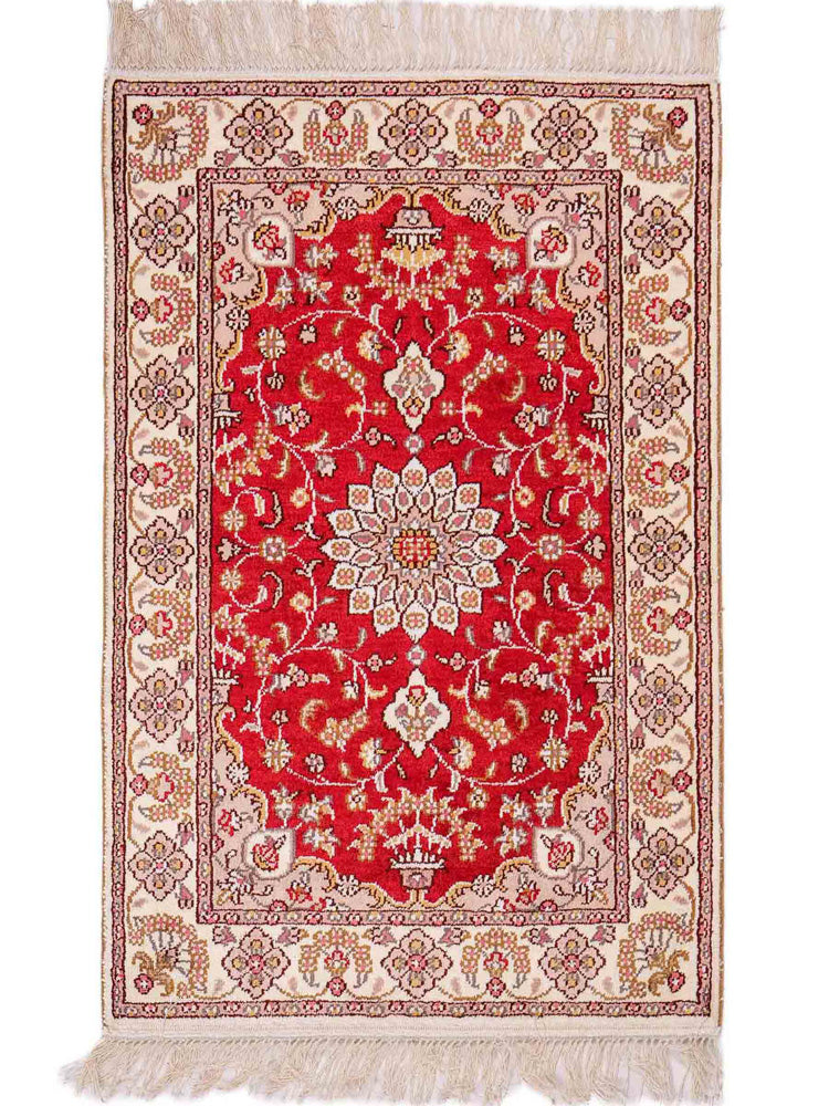 Alfombra de seda - Seda china - 92 x 60 cm - rojo