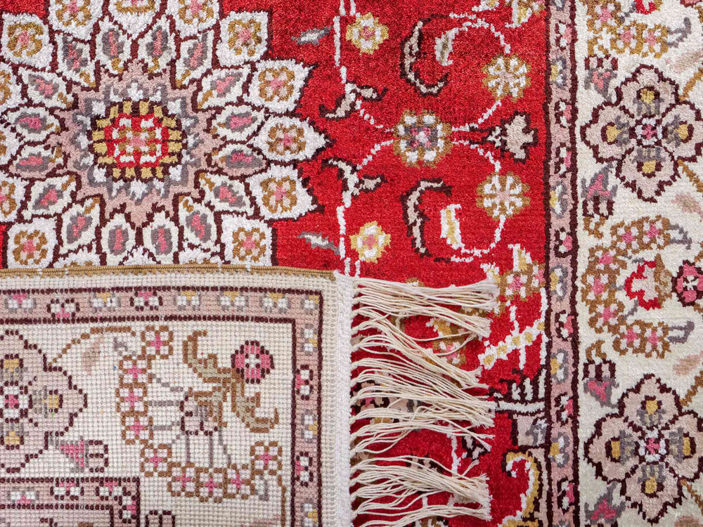 Alfombra de seda - Seda china - 92 x 60 cm - rojo