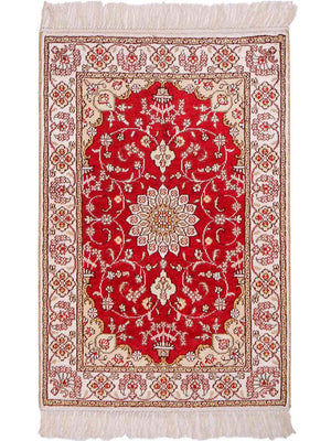 Alfombra de seda - Seda china - 90 x 62 cm - rojo