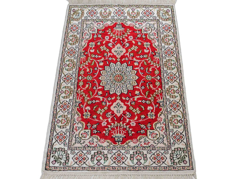 Alfombra de seda - Seda china - 89 x 62 cm - rojo