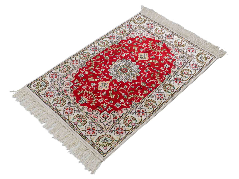 Alfombra de seda - Seda china - 89 x 62 cm - rojo