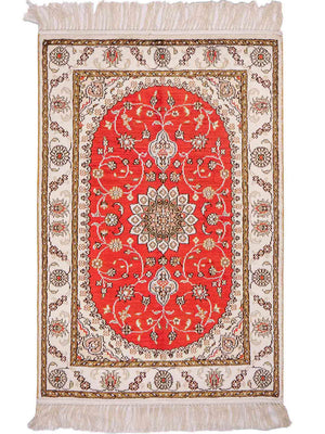 Alfombra de seda - Seda china - 93 x 61 cm - rojo