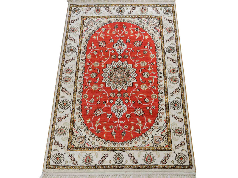 Alfombra de seda - Seda china - 93 x 61 cm - rojo
