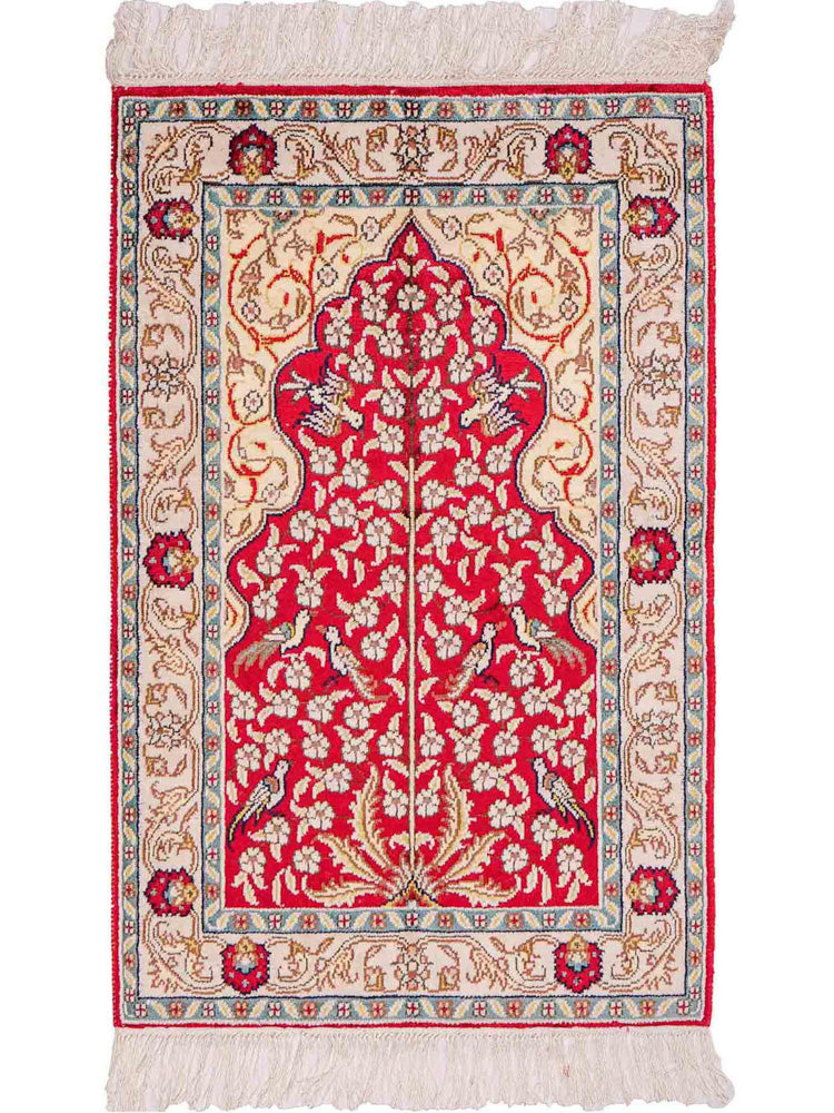 Alfombra de seda - Seda china - 87 x 58 cm - rojo claro