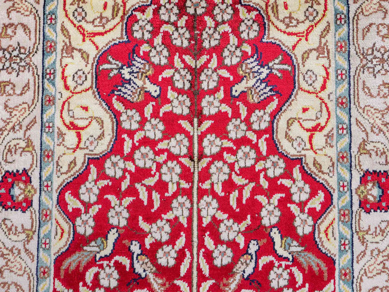 Alfombra de seda - Seda china - 87 x 58 cm - rojo claro