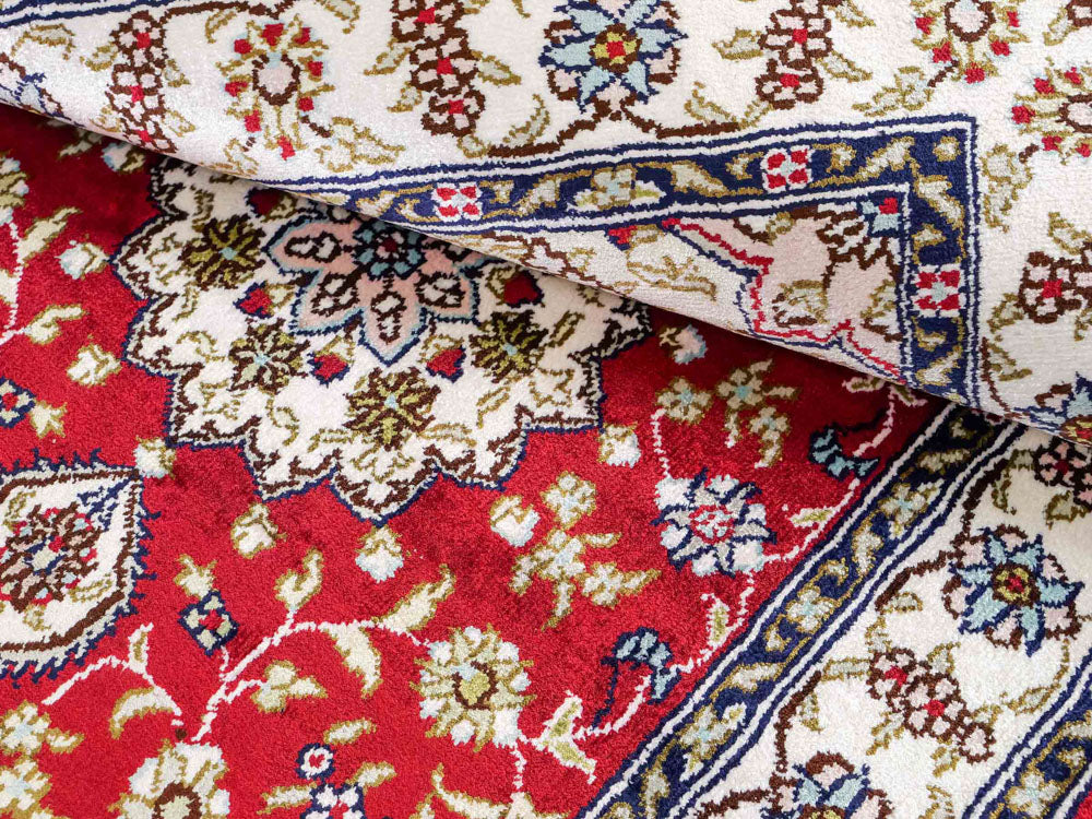 Alfombra de seda - Seda china - 92 x 60 cm - rojo