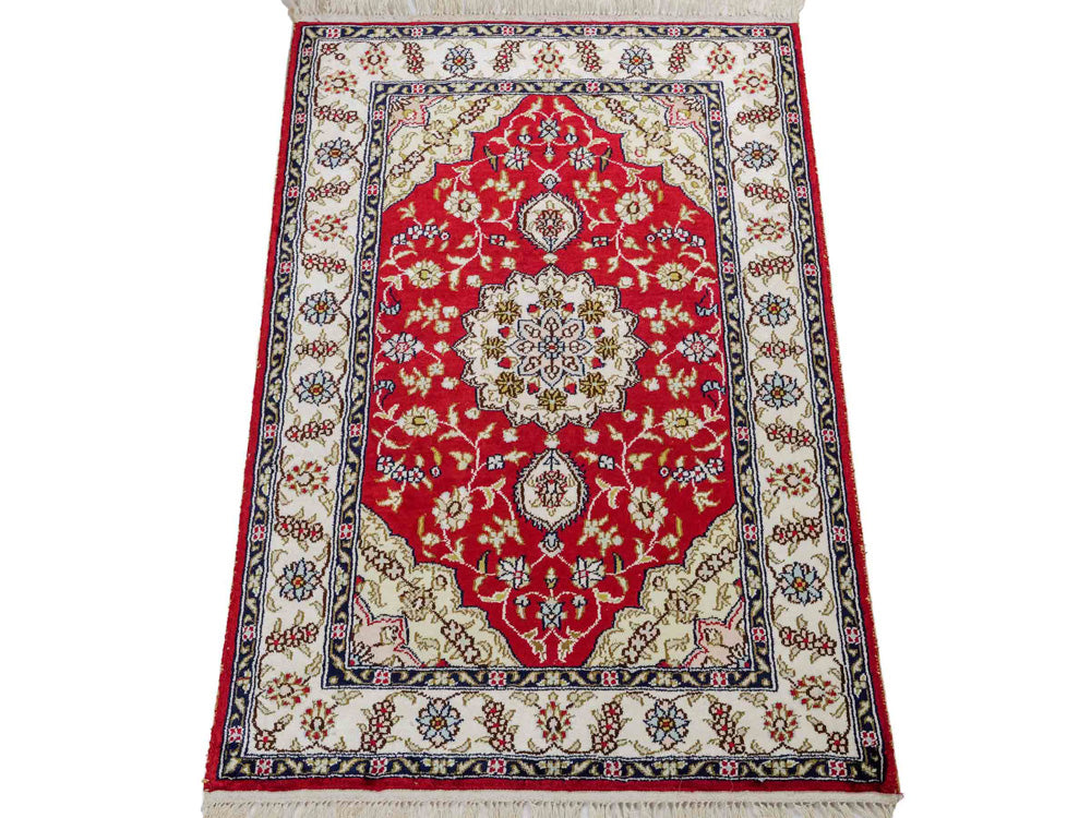 Alfombra de seda - Seda china - 92 x 60 cm - rojo