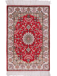Alfombra de seda - Seda china - 91 x 62 cm - rojo