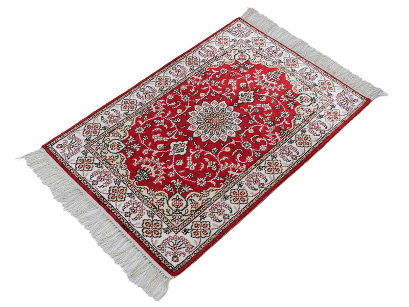 Alfombra de seda - Seda china - 91 x 62 cm - rojo